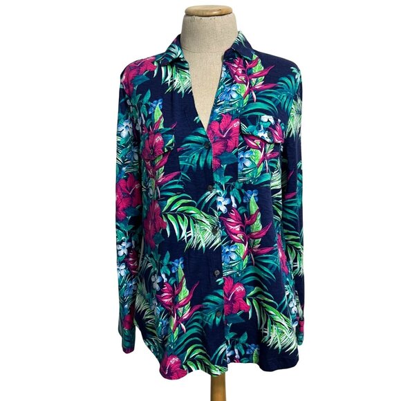 Tommy Bahama Women's Sz M Floral Button-Up Shirt Tropical Print Long Sleeve - Picture 1 of 9